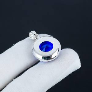 Pendentif en agate bleue et en aquamarine, pierre précieuse, argent sterling 925 massif, bijoux faits à la main, cristal, pendentif bohème, cadeaux de Noël - Product Image 2