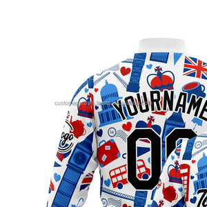 Chaqueta universitaria personalizada de primera calidad para hombre, lana lisa, acabado en cuero, cuello levantado, logotipo frontal bordado, a prueba de viento - Product Image 3