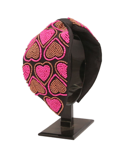 Fashionable Soft Beaded Hairbands in <b>Black</b> Pink <b>Heart</b> Shape Embroidery Hair Accessories for Girls Designer Partywear Headbands - Product Image 1