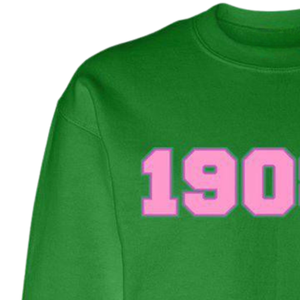   เสื้อสเวตเชิ้ตคอกลมไอวี่ 1908 สีเขียวน้ำเงิน ปักสีชมพู เสื้อพูลโอเวอร์แบบสั่งทำพิเศษสำหรับชมรมนักศึกษากรีก - Product Image 2