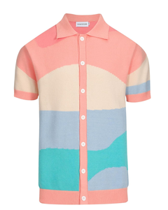 Polos Vintage de manga corta para hombre, camisas informales con patrones geométricos de punto multicolor, Polo de algodón 100% - Product Image 1