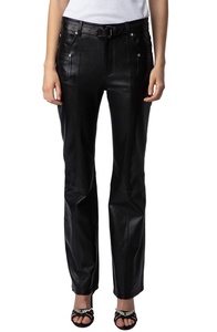 Elegantes pantalones de invierno con frente plano XL para mujer, decoraciones con logotipo de encaje de cuero estampado lavado, Material de retazos de colores a rayas - Product Image 2