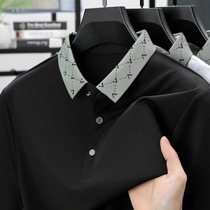 2025เสื้อโปโลผู้ชายแขนสั้นผ้าไหมหม่อนสีทึบมีกระดุมสีพื้นเสื้อโปโลสำหรับผู้ชายฤดูร้อน - Product Image 2