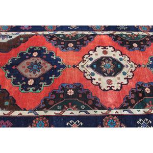 Tapis turc de 4,1 x 9 pieds, tapis vintage, tapis en laine rouge et bleu à motifs floraux - Product Image 5