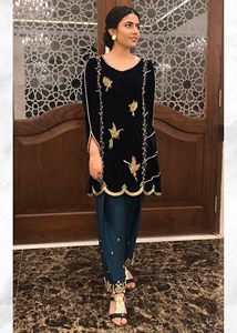 NEW--TRENDY INDIEN/PAKISTANI ZARI BRODERIE TRAVAIL SUR LONG KURTA AVEC ROBE SALWAR POUR fête-porter-robe pour fête/mariage = 2023 - Product Image 2