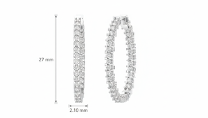 Boucles d'oreilles créoles classiques en diamant rond brillant en or 14 carats |   Diamant taille brillant 2,16 carats - Product Image 2