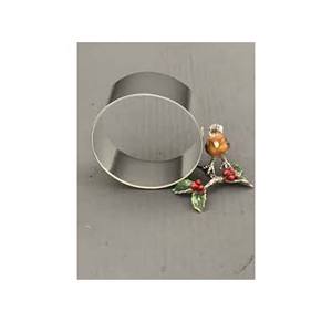 แหวนผ้าเช็ดปากทรงกลมสีเงินหนาพร้อมลายนก & กิ่งไม้ตกแต่งโต๊ะด้วยเครื่องประดับบนโต๊ะอาหารสำหรับงานแต่งงานที่น่ารัก - Product Image 1