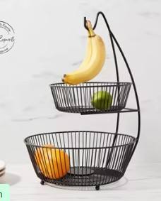 Soporte de cesta de alambre de metal de 2 niveles con base de madera elegante y funcional para organizar la cocina y la decoración del hogar - Product Image 4