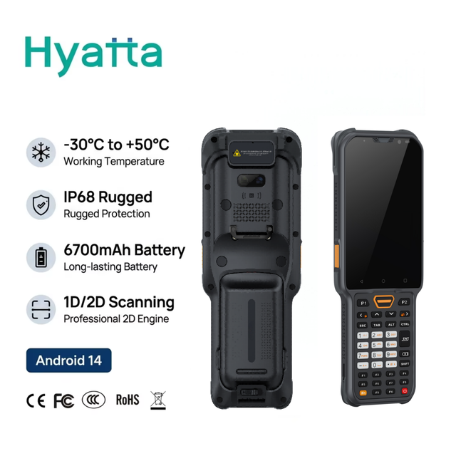 Rugged PDA Handheld Terminal 1D/2D Barcode Scanner Cold Chain 38 Keys PDA IP68 Terminal Android 14 6700mAh Hot Swap Battery