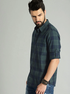 เสื้อเชิ้ตผ้าสักหลาดแขนยาวลายสก็อตลำลองสำหรับผู้ชายเสื้อลายตารางแบบติดกระดุม - Product Image 2