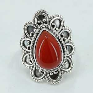 Navya Craft Women's 925 Sterling Silver Red Carnelian Gemstone <b>Ring</b> Pear Shape <b>Statement</b> Jewelry 18K Size 4 14 Perfect Gift - Product Image 6