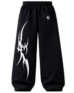 <b>Black</b> Tribal Flame Print Baggy Sweatpants Women Streetwear Wide Leg <b>Jogger</b> Pants Oversized Casual Fleece Trousers Manufacturer - Product Image 2