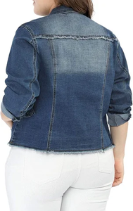 Femmes mode léger décontracté bouton vêtements d'extérieur surdimensionné classique bleu recadrée Denim veste matelassé respirant conception déchiré - Product Image 5