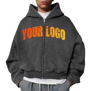 Sudadera con capucha de alta calidad, gruesa, de color verde claro, estilo hip hop, extragrande, con cremallera, de color sólido. - Product Image 1