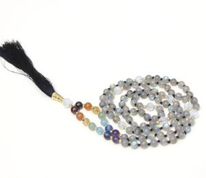 Hecho a mano 7 Chakra Yoga joyería Labradorita Natural 108 anudado Mala cuentas Piedras Naturales Pulsera artista indio regalos con cuentas - Product Image 4