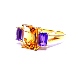 Handmade 925 Sterling Silver Amethyst Citrine Gemstones Attractive Classic Baguette Shape Women Wear Ring - Product Image 3