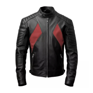Veste de motard en cuir véritable noir pur pour hommes avec blindé CE protégé veste de moto en cuir de course pour hommes - Product Image 1