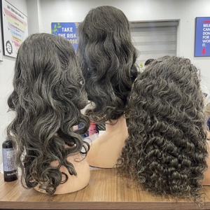 Perruques de cheveux humains avec ondulation naturelle, perruque grise, perruque vietnamienne, extension de cheveux, fermeture en dentelle, couleur libre - Product Image 2