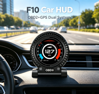 Écran HUD universel F10 pour voiture, HD, multilingue, système double OBD2+GPS, affichage numérique automatique, consommation de carburant, sécurité de conduite
