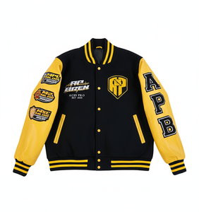 Chaqueta universitaria de béisbol clásica Cuerpo de lana con mangas de cuero en contraste Bordado de logotipo personalizado incluido - Product Image 4