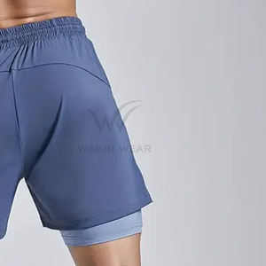 Collants de course et de fitness respirants à haute élasticité 2 en 1 avec cordon de serrage à la taille Short athlétique bleu clair en mélange de polyester - Product Image 6