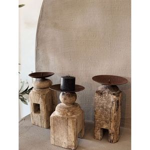 Support de bougie en bois rustique vintage fait à la main de 6 pouces pour la décoration de la maison et des mariages, Noël et autres occasions - Product Image 1