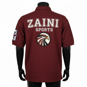เสื้อโปโลชาย 220 GSM ผ้าคอตตอนผสมโพลีเอสเตอร์คุณภาพพรีเมียม ทรงพิเก้ สีแดงเลือดหมู โลโก้ที่อก ป้ายติดแขนเสื้อ  โลโก้แบบกำหนดเอง เสื้อโปโลไซส์ S - Product Image 4