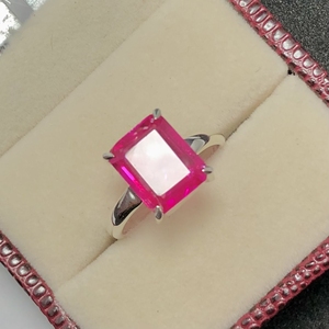 Saphir rose vif et saphir blanc bague en argent Sterling taille 5 6 7 8 9 10 bague saphir rose taille émeraude bijoux cadeau femme - Product Image 2