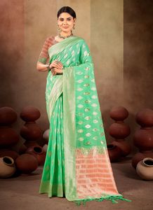 Bollywood Magnifique saree en soie avec une pièce de chemisier et Saree en lin pour femme - Product Image 3