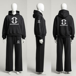 Conjunto de chándal de alta calidad personalizado, estilo streetwear, con lavado ácido, color liso, triple cremallera, sin estampado, con remaches, estilo hip hop, compuesto por sudadera con capucha y pantalones de chándal acampanados - Product Image 6