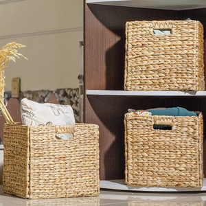 Vietnam <b>Foldable</b> Handwoven Water Hyacinth Eco-Friendly Multifunctional Storage <b>Baskets</b> Set 3 Craft Supplies <b>Laundry</b> Organizer - Product Image 1