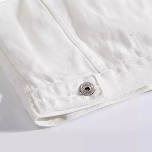 Veste en jean délavée pour homme, prix de gros, veste en jean déchirée blanche, manches longues décontractées, commande OEM disponible, vintage - Product Image 2