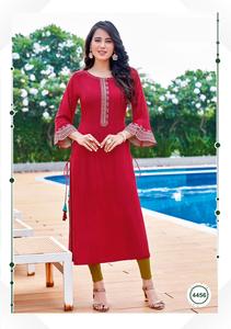 Rayón bordado étnico Kurtis para damas colección de vestidos largos para venta en línea - Product Image 4