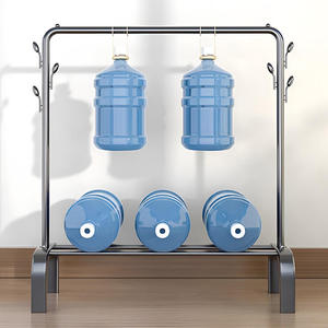 Porte-vêtements moderne en métal robuste avec 10 crochets latéraux et 2 étagères inférieures Rail à vêtements en verre noir, porte-épices - Product Image 2