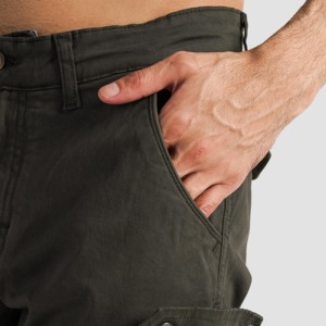 Pantalon cargo essentiel 100 % coton avec logo personnalisable, coupe droite, fermetures éclair colorées, design ample, disponible en olive - Product Image 6