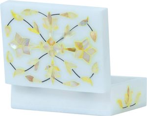 Boîte de rangement pour bijoux en marbre rectangulaire à motifs floraux, fabrication directe d'usine Stonecrafts International, disponible en gros - Product Image 3