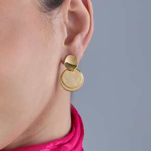 Geometric Gold-Plated Stud Earrings with Zircon for Wedding & Party Gifts - Product Image 2