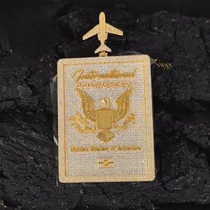 สร้อยคอจี้รูปพาสปอร์ตและเครื่องบินประดับเพชรโมอิสซาไนต์ทองคำแท้ 10K ดีไซน์เฉพาะตัว สไตล์ฮิปฮอป ของขวัญสำหรับเขา - Product Image 1