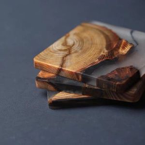 Juego de posavasos de resina de calidad DECORATIVA con efecto océano decorativo cuadrado redondo posavasos de resina de madera epoxi de Craftsy Home - Product Image 5