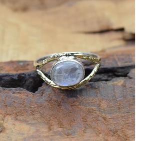 Elegante anillo de Plata de Ley 925 con piedra lunar de arcoíris blanco, joyería de piedras preciosas de latón de estilo bohemio con ajuste de bisel para mujer - Product Image 3