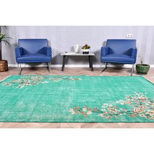 Tapis turc vintage 5,8x9,1 pi (177x277 cm) en laine verte patchwork avec envers en latex - Product Image 1