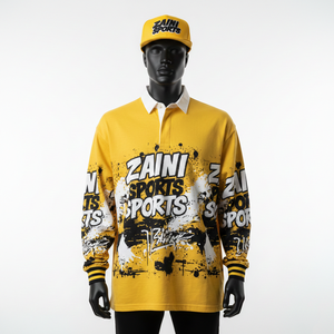 <b>Mens</b> Rugby <b>Shirt</b> Premium Polyester Cotton Blend 260 GSM Sublimation Printed Yellow <b>Black</b> Panel Design moisture wicking - Product Image 6