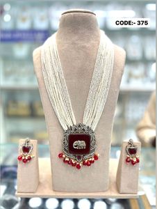 Collier de mariée et boucles d'oreilles en perles de cuivre d'inspiration vintage ensemble de bijoux de mariage de luxe cadeau pour les femmes pour les fêtes - Product Image 4