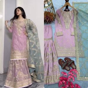 Readymade Party Wear Top Plazzo et Dupatta Set pour femme Tenue indienne ethnique Sharara élégante pour festivals, mariages et événements - Product Image 5