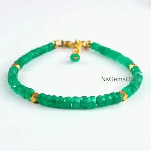 Delicada Esmeralda natural 4mm piedras preciosas pulsera de cuentas joyería verde con cuentas de piedra Rondelle facetadas - Product Image 2