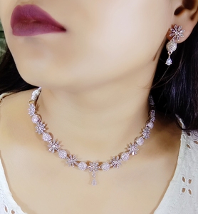 Ensemble collier réglable en laiton argenté avec diamants américains pour mariage, fiançailles et anniversaire, bijoux indiens pour fêtes - Product Image 2