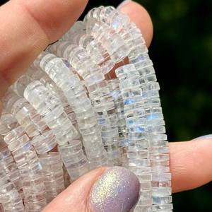 Perles de Pierre de Lune Bleue Arc-en-ciel de Haute Qualité, Naturelles, 5mm 4mm, Pierre de Feu Blanche, Forme Rondelle, Certifiées par un Certificat Tierce Partie, pour la Fabrication de Bijoux - Product Image 3