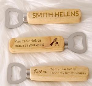 Wholesale Best Price Wooden Handle Stainless Steel Bottle <b>Openers</b> Customizable Logo Key-Shaped Handle Pattern Copper Metal Gift - Product Image 6