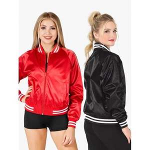 Chaqueta universitaria de satén personalizada para mujer con forro de lana con cremallera y mangas raglán abrigo de bombardero transpirable con cremallera - Product Image 1