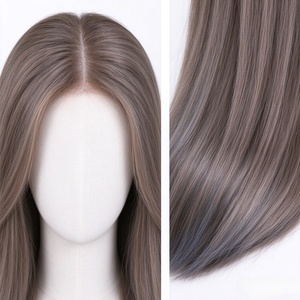 Perruque 100% cheveux humains, longue, brun cendré clair, cheveux raides, avec raie au milieu, pour femmes - Product Image 5